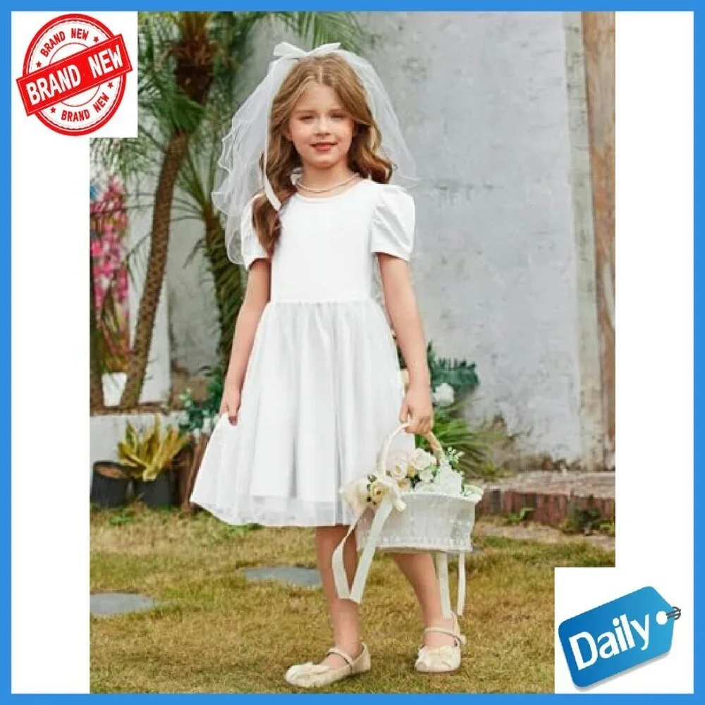 Toddler Girls Tutu Dress Puff Sleeve Tulle Party Formal Birthday